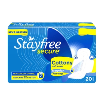 Stayfree Secure Regular Cottony Soft Cover Sanitary Pads For Women With Wings, 20 Pads